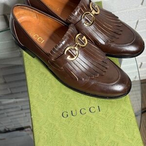 Gucci Brown Leather Horsebit Fringe Loafers – EU 42 / US 9 (Made in Italy)